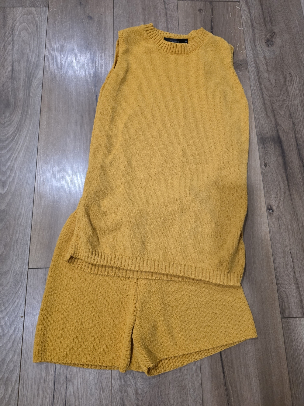 Boutique Sleeveless Knit Top and Shorts Set - Mustard Yellow